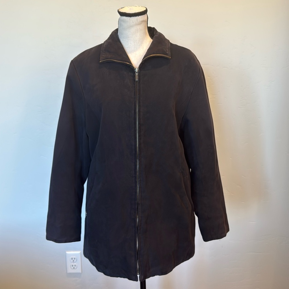 London Fog Black All Weather Suede Pocketed Zip Up Jacket, Men’s, Size Small,EUC